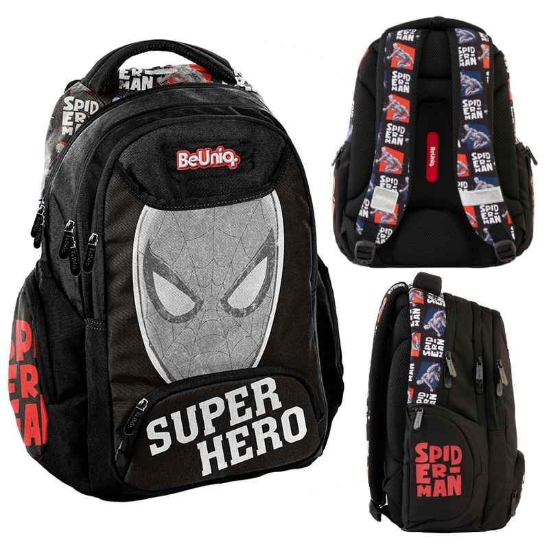 BeUniq Školský Batoh pre Mladých Spiderman, Čierny s Viacerými Priehradkami